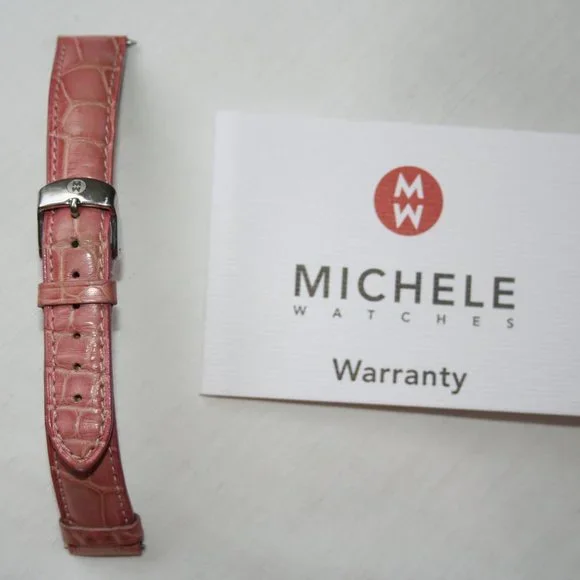 Michele Pink Alligator Watch Band Made in France 16mm Genuine Michele 16mm Glossy Pink Alligator Watch Band Strap  main image 4